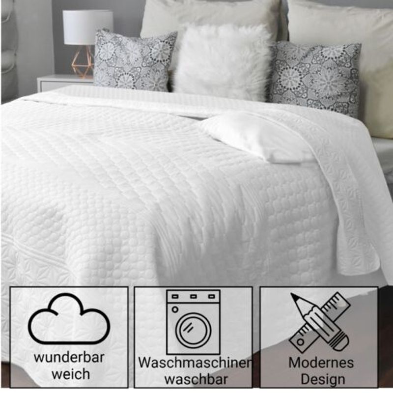 Casa si Gradina - Textile si covoare - Pături și cuverturi - Cuverturi - Cuvertura de pat matlasata Homelevel, 240 x 260 cm, Alb, Poliester, 54906.4 - Infinity.ro