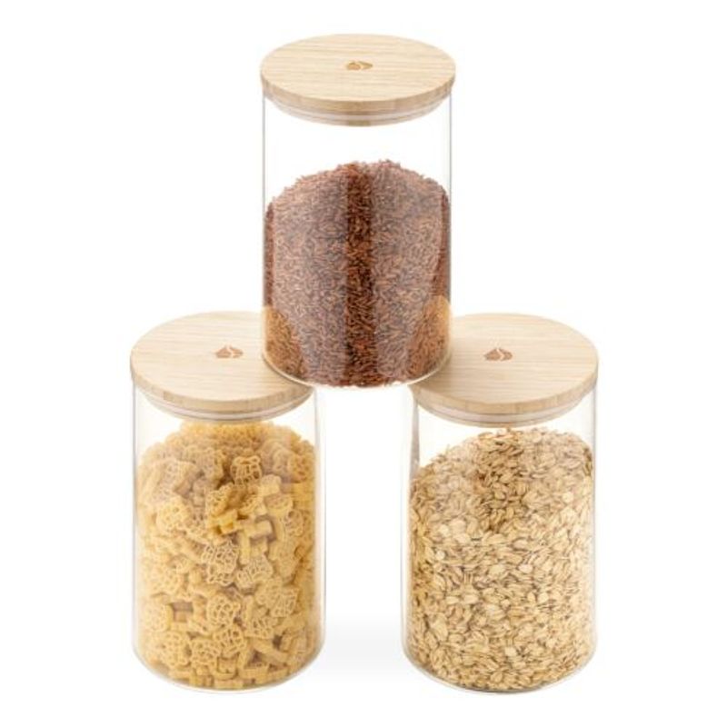 Casa si Gradina - Bucatarie si vesela - Organizare si depozitare bucatarie - Borcane si capace - Set 3 Borcane de depozitare cu capac din bambus Navaris, 1000 ml, 54600.02.03 - Infinity.ro