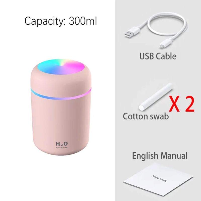 Electronice si Electrocasnice - Climatizare si sisteme de incalzire - Aparate filtrare aer - Umidificatoare - Mini Umidificator De Aromaterapie, Cu 2 Moduri De Pulverizare, Lumina Ambientala LED, Jocuri De Lumini, USB,300ml,roz - Infinity.ro