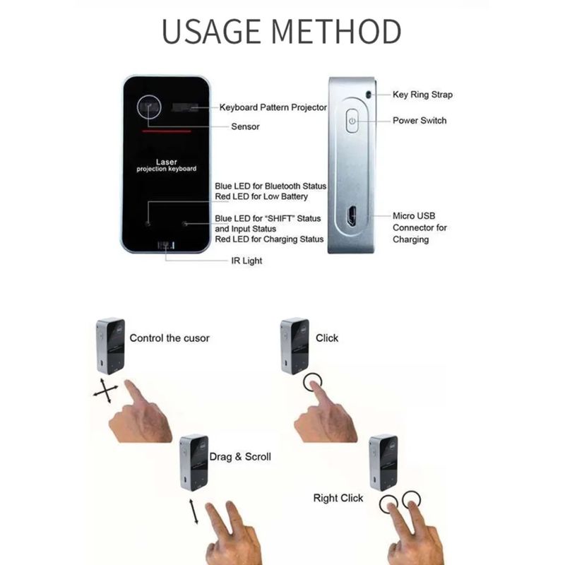 PC, gaming si accesorii - Periferice PC - Tastaturi - Tastatura Virtuala, Proiectie Laser, Windows, Mac, iOS, Android, Bluetooth si Usb cu functie de mouse - Infinity.ro