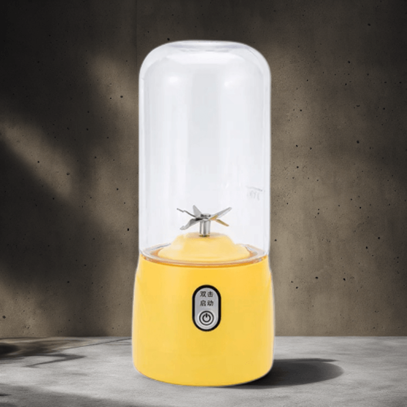 Electronice si Electrocasnice - Electrocasnice bucatarie - Mixere, tocatoare & roboti de bucatarie - Blendere si mini tocatoare - Mini Blender Electric, MYRIVER, 35W, 1800 RPM, portabil, multifunctional, 410 ml, 6 Lame 3D, acumulator, galben - Infinity.ro