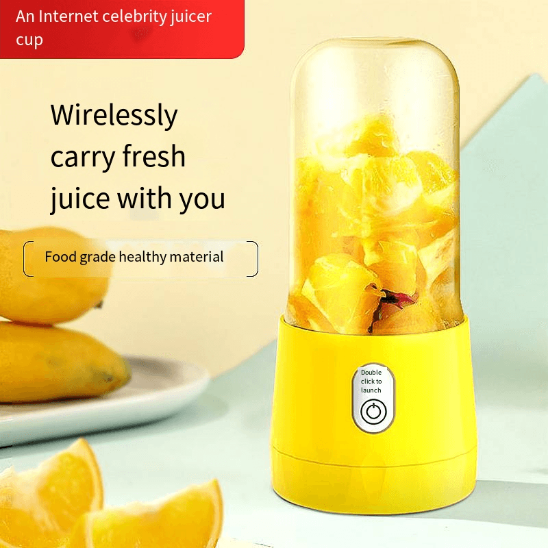 Electronice si Electrocasnice - Electrocasnice bucatarie - Mixere, tocatoare & roboti de bucatarie - Blendere si mini tocatoare - Mini Blender Electric, MYRIVER, 35W, 1800 RPM, portabil, multifunctional, 410 ml, 6 Lame 3D, acumulator, galben - Infinity.ro