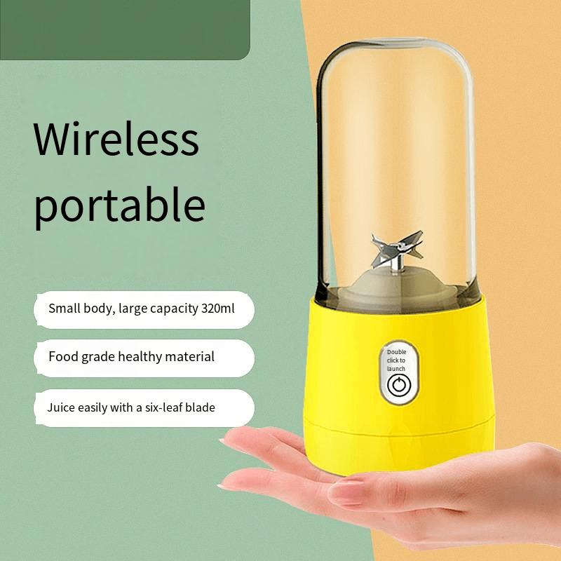 Electronice si Electrocasnice - Electrocasnice bucatarie - Mixere, tocatoare & roboti de bucatarie - Blendere si mini tocatoare - Mini Blender Electric, MYRIVER, 35W, 1800 RPM, portabil, multifunctional, 410 ml, 6 Lame 3D, acumulator, galben - Infinity.ro