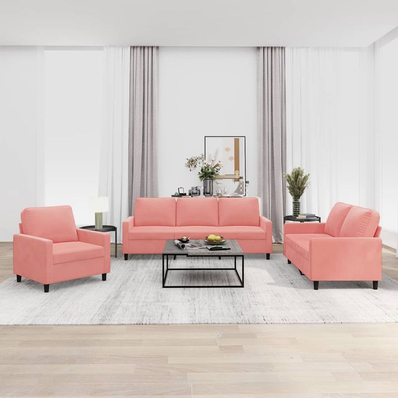 Casa si Gradina - Mobilier - Seturi de mobilier - Seturi living - Set de canapele cu perne, 3 piese, catifea, roz, model 1 - Infinity.ro