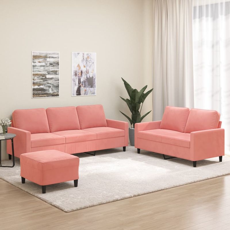 Casa si Gradina - Mobilier - Seturi de mobilier - Seturi living - Set de canapele cu perne, 3 piese, catifea, roz, model 3 - Infinity.ro