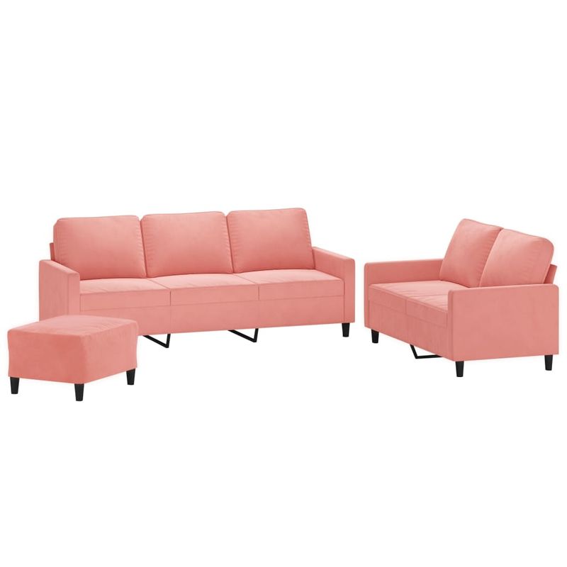 Casa si Gradina - Mobilier - Seturi de mobilier - Seturi living - Set de canapele cu perne, 3 piese, catifea, roz, model 3 - Infinity.ro