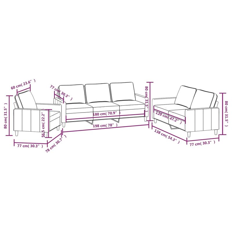 Casa si Gradina - Mobilier - Seturi de mobilier - Seturi living - Set de canapele cu perne, 3 piese, catifea, verde inchis, model 1 - Infinity.ro