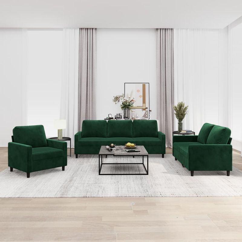 Casa si Gradina - Mobilier - Seturi de mobilier - Seturi living - Set de canapele cu perne, 3 piese, catifea, verde inchis, model 1 - Infinity.ro