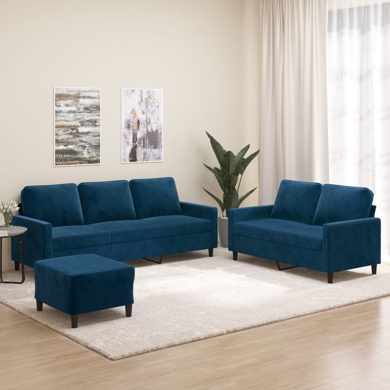 Casa si Gradina - Mobilier - Seturi de mobilier - Seturi living - Set de canapele cu perne, 3 piese, catifea, albastru, model 3 - Infinity.ro