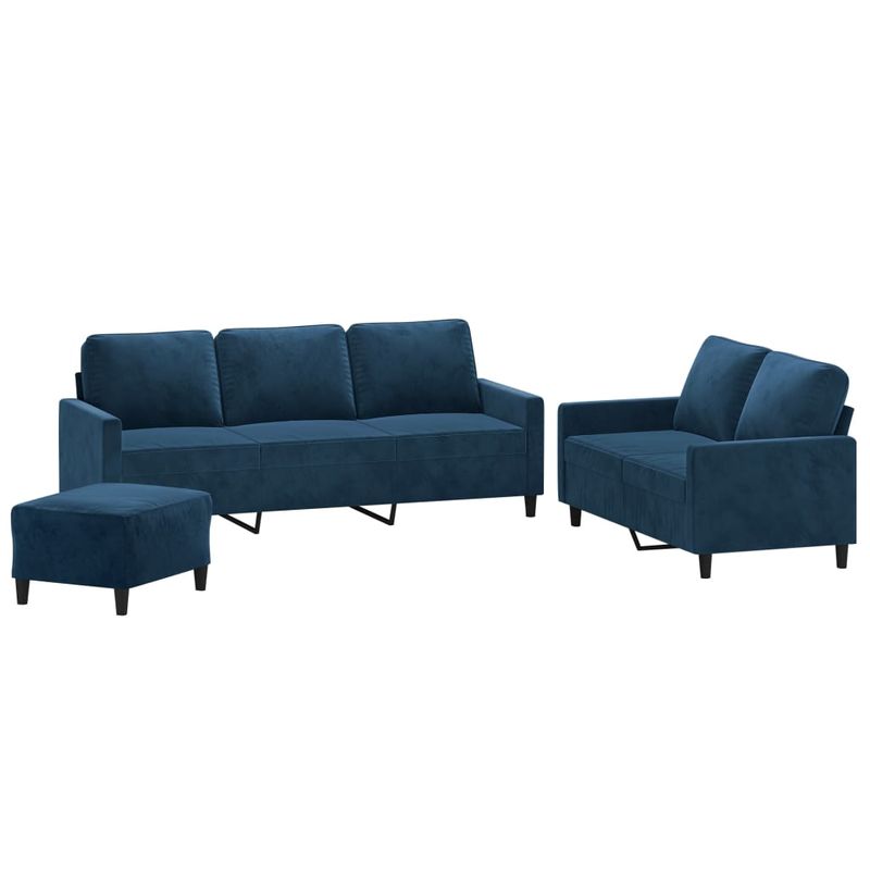 Casa si Gradina - Mobilier - Seturi de mobilier - Seturi living - Set de canapele cu perne, 3 piese, catifea, albastru, model 3 - Infinity.ro