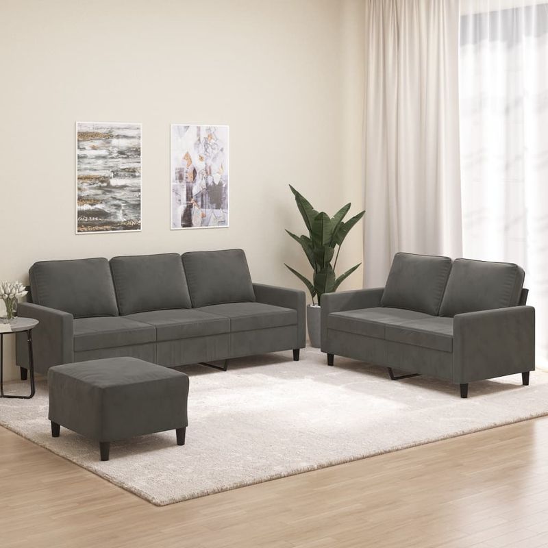 Casa si Gradina - Mobilier - Seturi de mobilier - Seturi living - Set de canapele cu perne, 3 piese, catifea, gri inchis, model 3 - Infinity.ro