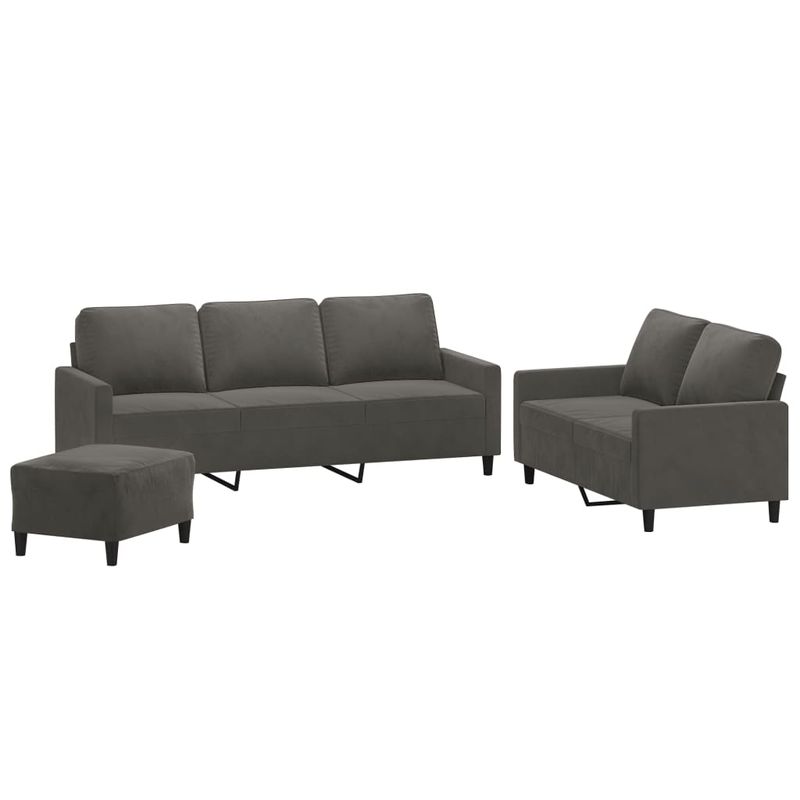 Casa si Gradina - Mobilier - Seturi de mobilier - Seturi living - Set de canapele cu perne, 3 piese, catifea, gri inchis, model 3 - Infinity.ro