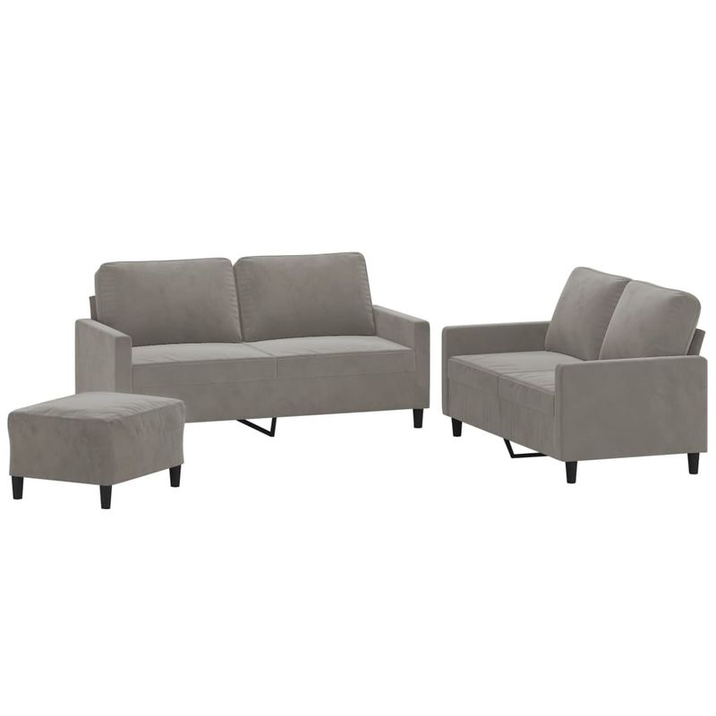 Casa si Gradina - Mobilier - Seturi de mobilier - Seturi living - Set de canapele cu perne, 3 piese, catifea, gri deschis, model 2 - Infinity.ro