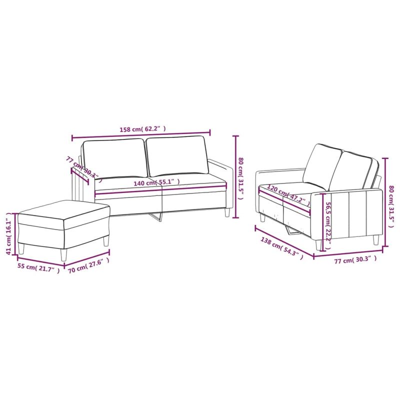 Casa si Gradina - Mobilier - Seturi de mobilier - Seturi living - Set de canapele cu perne, 3 piese, catifea, gri deschis, model 2 - Infinity.ro