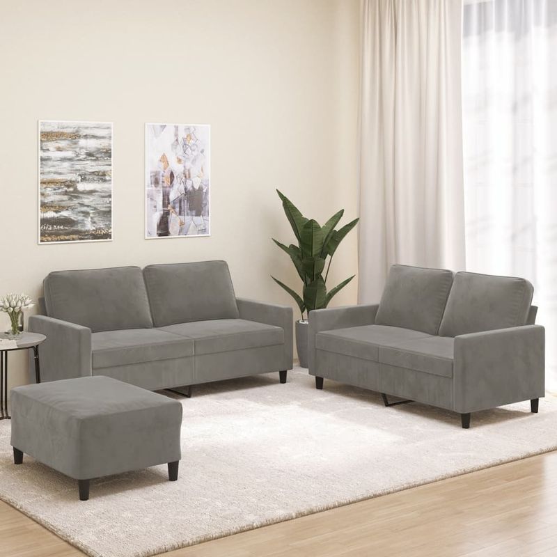 Casa si Gradina - Mobilier - Seturi de mobilier - Seturi living - Set de canapele cu perne, 3 piese, catifea, gri deschis, model 2 - Infinity.ro