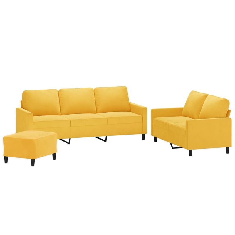 Casa si Gradina - Mobilier - Seturi de mobilier - Seturi living - Set de canapele cu perne, 3 piese, catifea, galben, model 3 - Infinity.ro