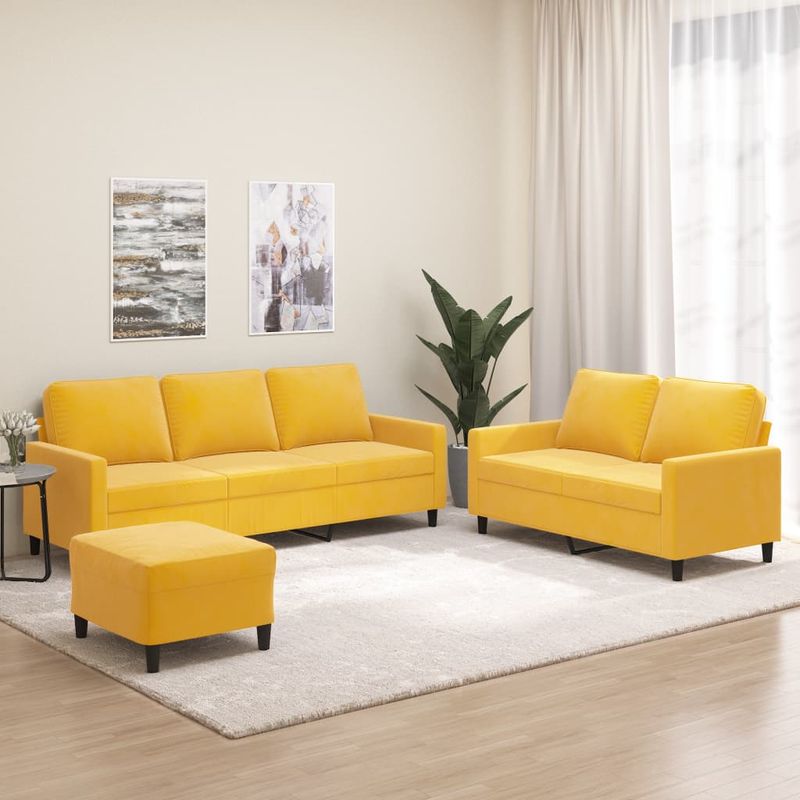 Casa si Gradina - Mobilier - Seturi de mobilier - Seturi living - Set de canapele cu perne, 3 piese, catifea, galben, model 3 - Infinity.ro