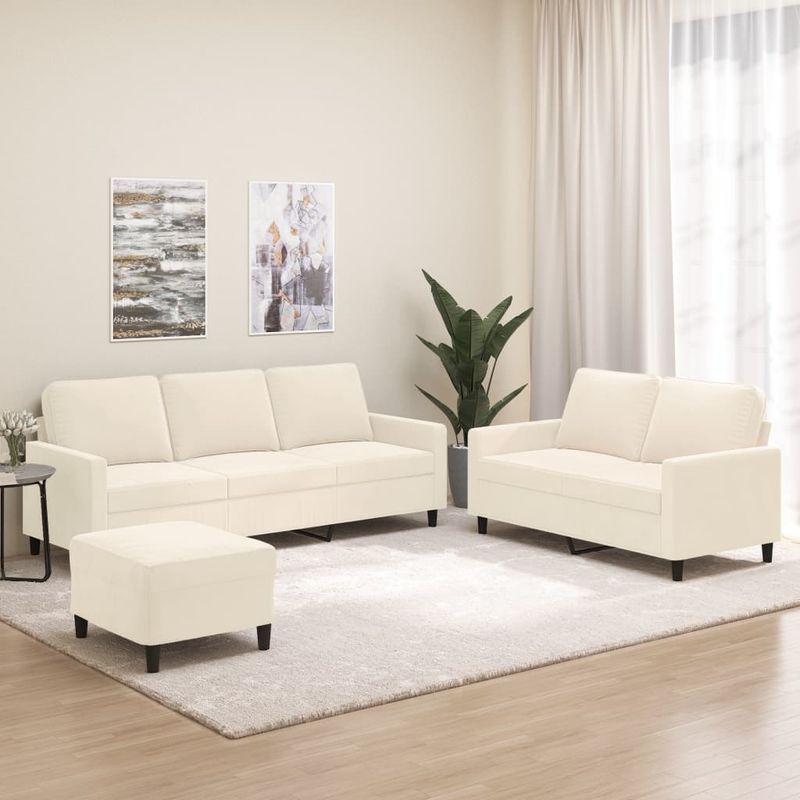 Casa si Gradina - Mobilier - Seturi de mobilier - Seturi living - Set de canapele cu perne, 3 piese, catifea, crem, model 3 - Infinity.ro