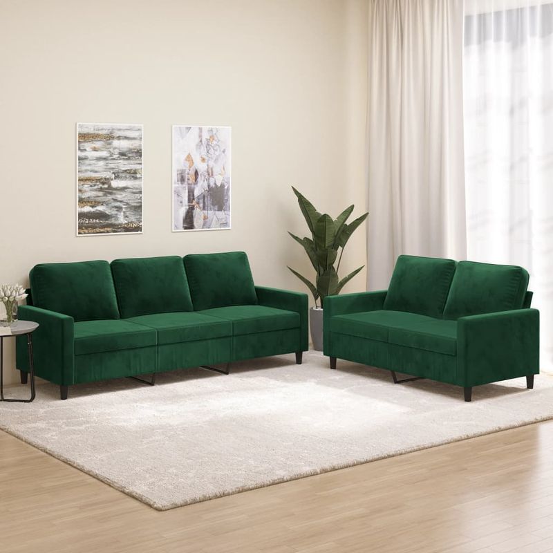 Casa si Gradina - Mobilier - Seturi de mobilier - Seturi living - Set de canapele cu perne, 2 piese, catifea, verde inchis - Infinity.ro