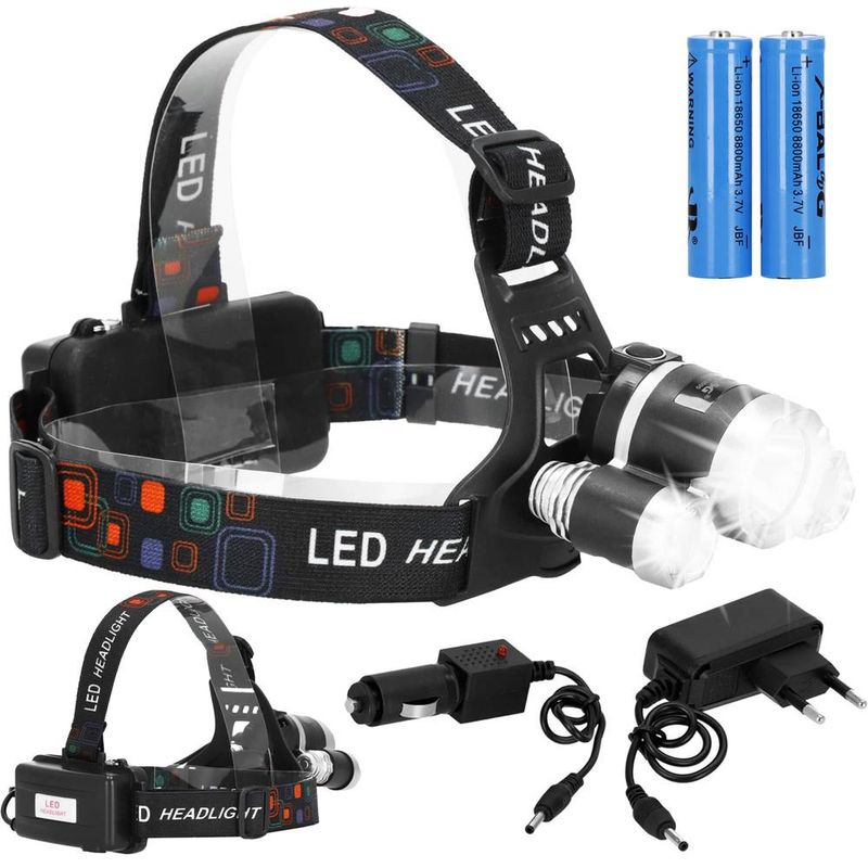 Casa si Gradina - Corpuri si surse de iluminat - Iluminat exterior - Lanterne - Lanterna de cap Springos, 2 acumulatori si 2 incarcatoare, lumina fata si stop spate, 4 moduri de iluminare, negru - Infinity.ro