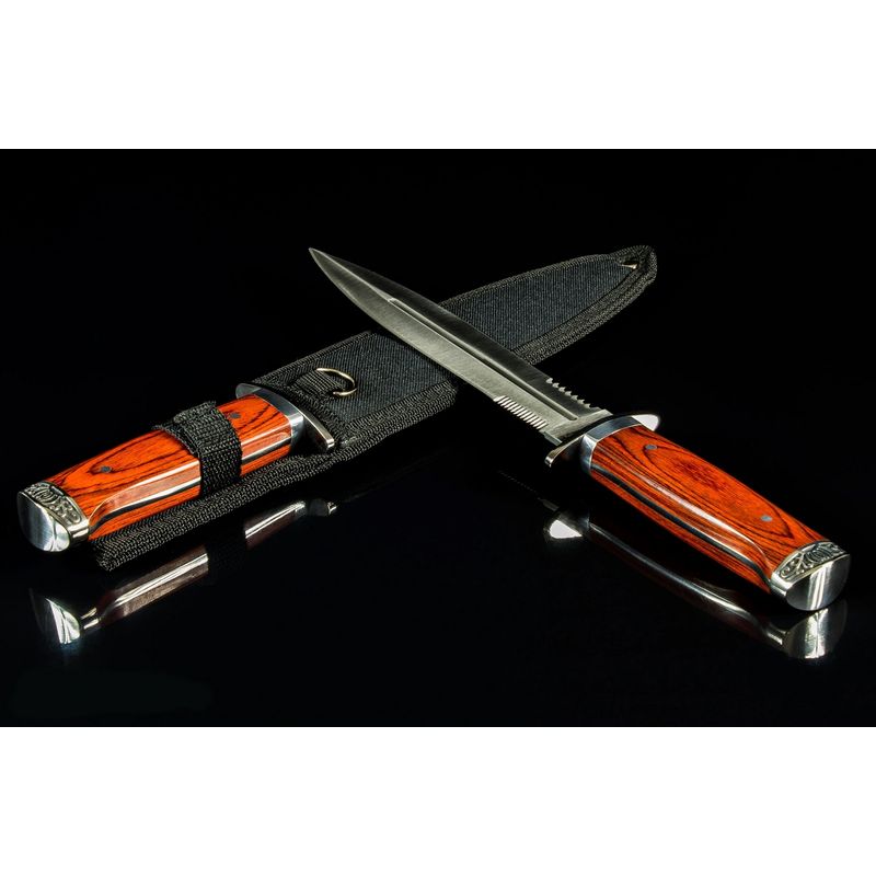 Casa si Gradina - Bucatarie si vesela - Vesela si tacamuri - Cutite si seturi de cutite - Cutit de vanatoare Foxter, 28 cm, otel inoxidabil si lemn, husa neagra - Infinity.ro