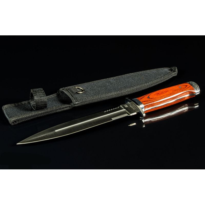 Casa si Gradina - Bucatarie si vesela - Vesela si tacamuri - Cutite si seturi de cutite - Cutit de vanatoare Foxter, 28 cm, otel inoxidabil si lemn, husa neagra - Infinity.ro