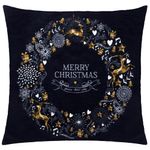 Casa si Gradina/Textile si covoare/Lenjerii de pat/Fete de perna - Fata de perna decorativa Merry Christmas, 40 x 40 cm, cu fermoar, poliester, negru - Infinity.ro