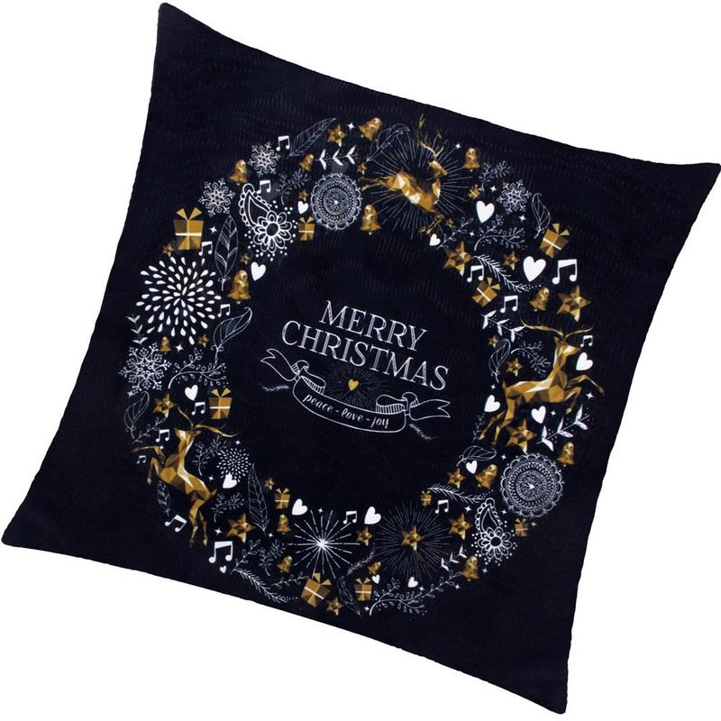 Casa si Gradina/Textile si covoare/Lenjerii de pat/Fete de perna - Fata de perna decorativa Merry Christmas, 40 x 40 cm, cu fermoar, poliester, negru - Infinity.ro