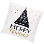 Casa si Gradina/Textile si covoare/Lenjerii de pat/Fete de perna - Fata de perna decorativa Merry Christmas, cu fermoar, 40 x 40 cm, poliester, alb - Infinity.ro