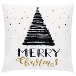 Casa si Gradina/Textile si covoare/Lenjerii de pat/Fete de perna - Fata de perna decorativa Merry Christmas, cu fermoar, 40 x 40 cm, poliester, alb - Infinity.ro