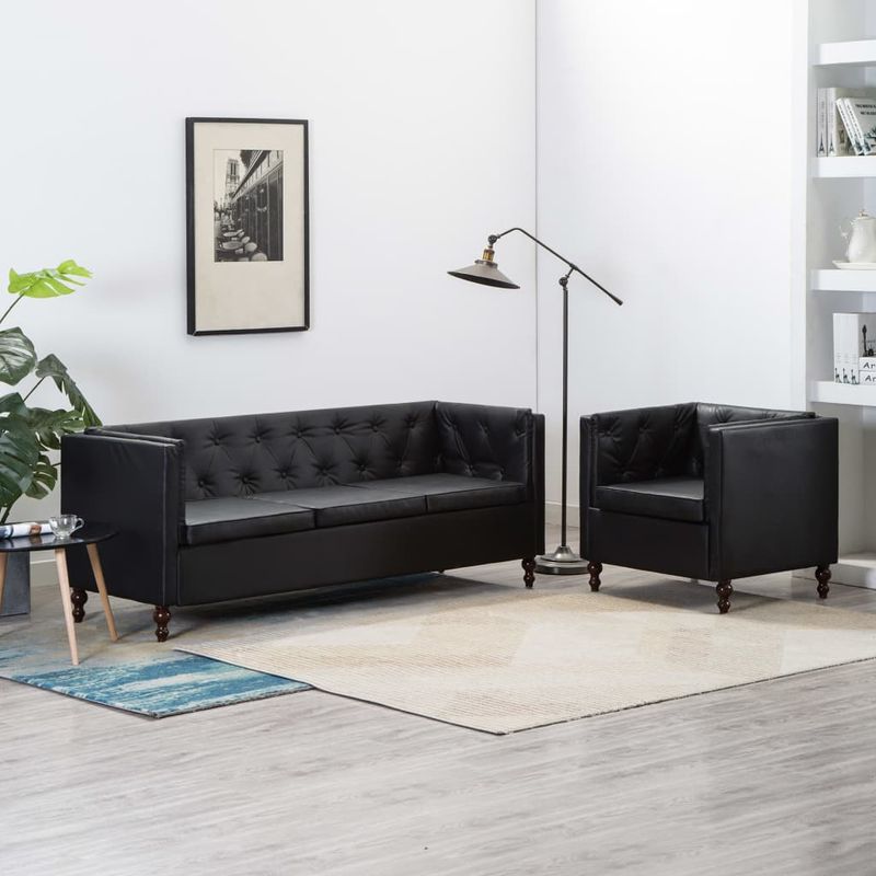 Casa si Gradina - Mobilier - Seturi de mobilier - Seturi living - Set canapea, 2 piese, piele ecologica, negru - Infinity.ro
