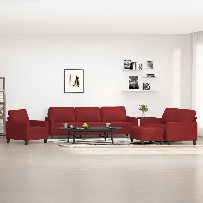 Casa si Gradina - Mobilier - Seturi de mobilier - Seturi living - Set canapea cu perne, 4 piese, textil, rosu vin, model 6 - Infinity.ro