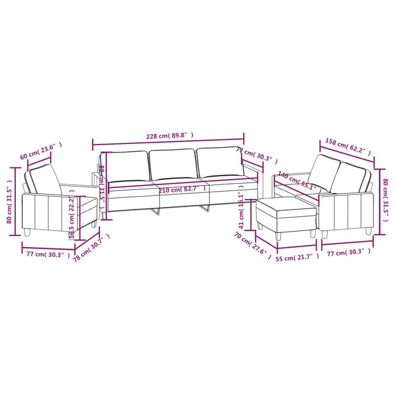 Casa si Gradina - Mobilier - Seturi de mobilier - Seturi living - Set canapea cu perne, 4 piese, textil, rosu vin, model 6 - Infinity.ro