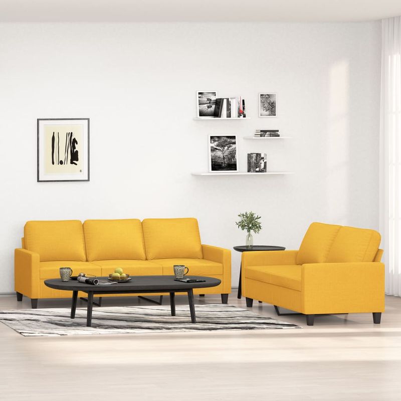 Casa si Gradina - Mobilier - Seturi de mobilier - Seturi living - Set de canapele cu perne, 2 piese, textil, galben deschis - Infinity.ro