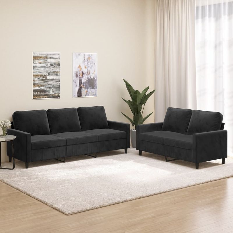 Casa si Gradina - Mobilier - Seturi de mobilier - Seturi living - Set de canapele cu perne, 2 piese, catifea, negru - Infinity.ro