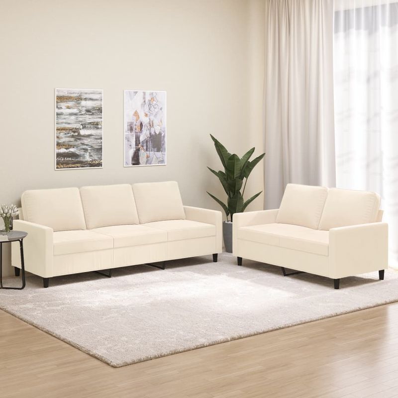 Casa si Gradina - Mobilier - Seturi de mobilier - Seturi living - Set de canapele cu perne, 2 piese, catifea, crem - Infinity.ro