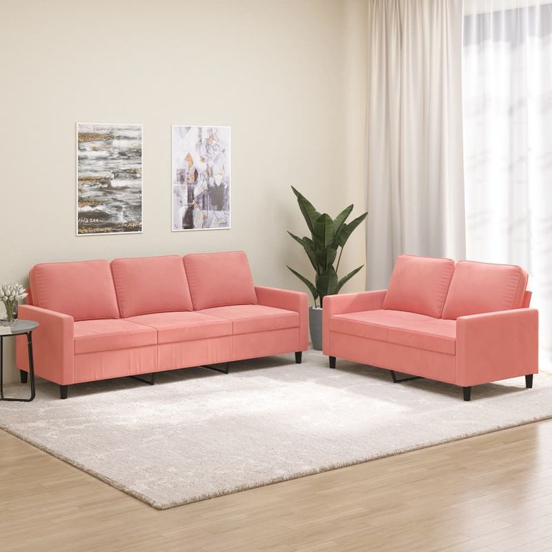 Casa si Gradina - Mobilier - Seturi de mobilier - Seturi living - Set de canapele cu perne, 2 piese, catifea, roz - Infinity.ro
