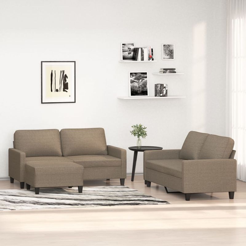 Casa si Gradina - Mobilier - Seturi de mobilier - Seturi living - Set de canapea cu perne, 3 piese, textil, gri taupe, model 2 - Infinity.ro