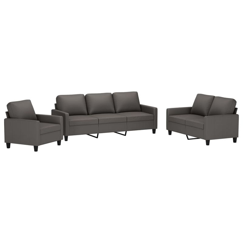 Casa si Gradina - Mobilier - Seturi de mobilier - Seturi living - Set de canapele cu perne, 3 piese, piele ecologica, gri, model 1 - Infinity.ro