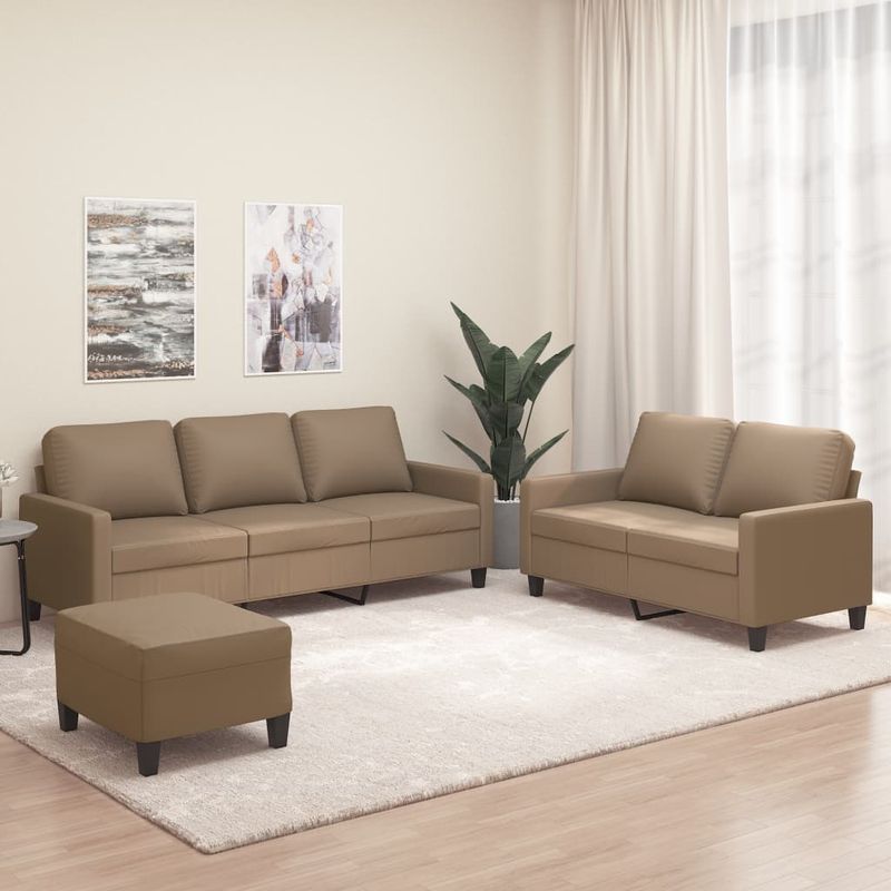 Casa si Gradina - Mobilier - Seturi de mobilier - Seturi living - Set de canapele cu perne, 3 piese, piele ecologica, cappuccino, model 2 - Infinity.ro