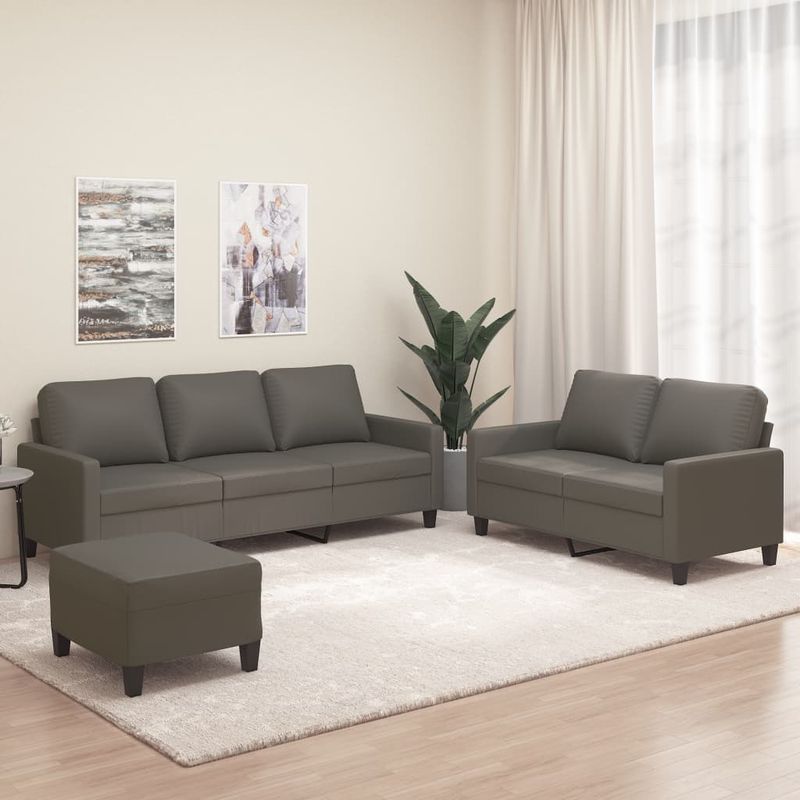 Casa si Gradina - Mobilier - Seturi de mobilier - Seturi living - Set de canapele cu perne, 3 piese, piele ecologica, gri, model 2 - Infinity.ro