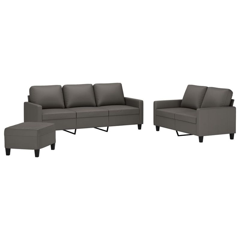 Casa si Gradina - Mobilier - Seturi de mobilier - Seturi living - Set de canapele cu perne, 3 piese, piele ecologica, gri, model 2 - Infinity.ro