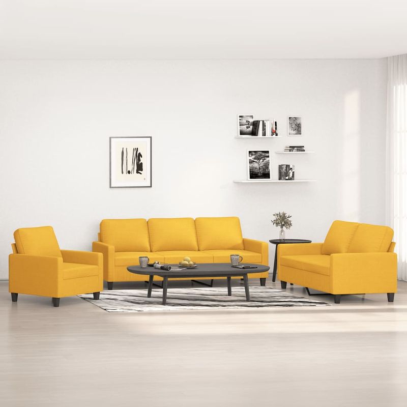 Casa si Gradina - Mobilier - Seturi de mobilier - Seturi living - Set de canapele cu perne, 3 piese, textil, galben deschis, model 1 - Infinity.ro