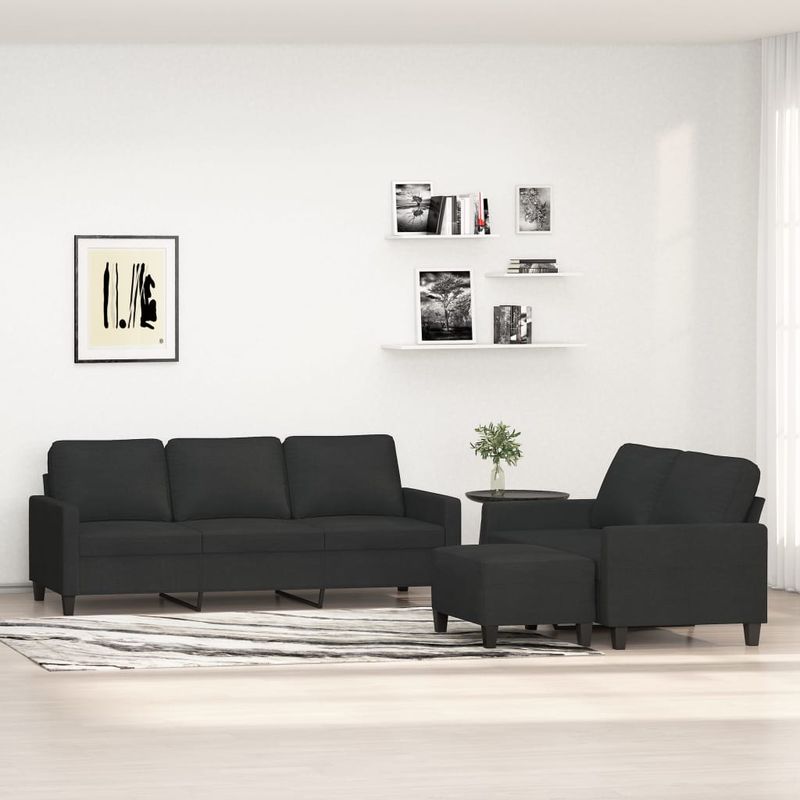 Casa si Gradina - Mobilier - Seturi de mobilier - Seturi living - Set de canapele cu perne, 3 piese, textil, negru, model 3 - Infinity.ro