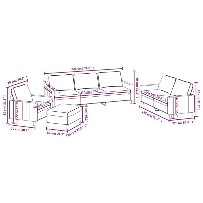Casa si Gradina - Mobilier - Seturi de mobilier - Seturi living - Set de canapele cu perne, 4 piese, catifea, verde inchis, model 2 - Infinity.ro