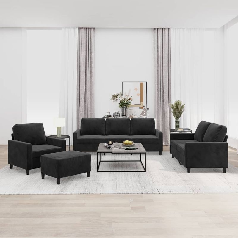 Casa si Gradina - Mobilier - Seturi de mobilier - Seturi living - Set de canapele cu perne, 4 piese, catifea, negru, model 1 - Infinity.ro