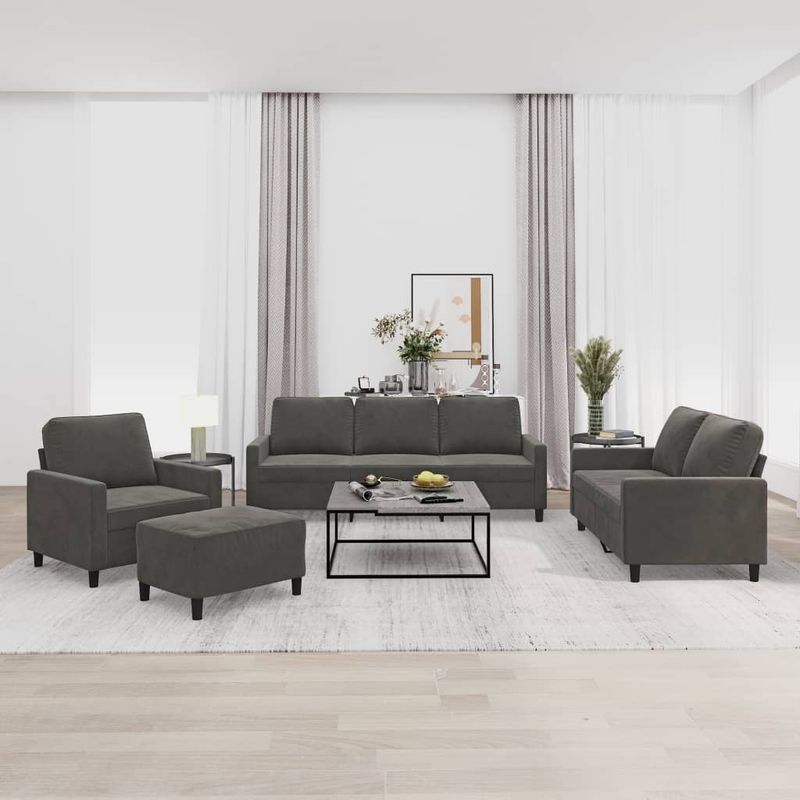 Casa si Gradina - Mobilier - Seturi de mobilier - Seturi living - Set de canapele cu perne, 4 piese, catifea, gri inchis, model 1 - Infinity.ro