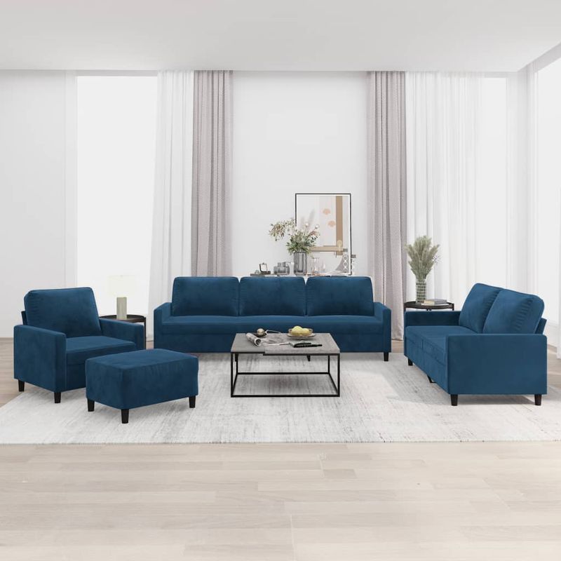 Casa si Gradina - Mobilier - Seturi de mobilier - Seturi living - Set de canapele cu perne, 4 piese, catifea, albastru, model 2 - Infinity.ro