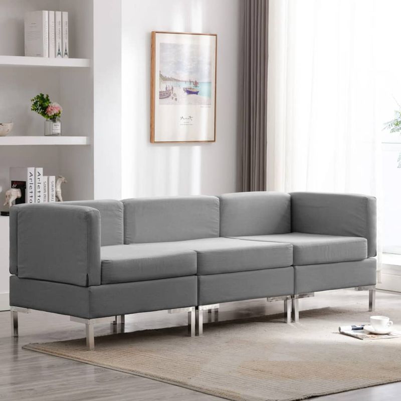 Casa si Gradina - Mobilier - Seturi de mobilier - Seturi living - Set de canapele, 3 piese, textil, gri deschis, model 2 - Infinity.ro