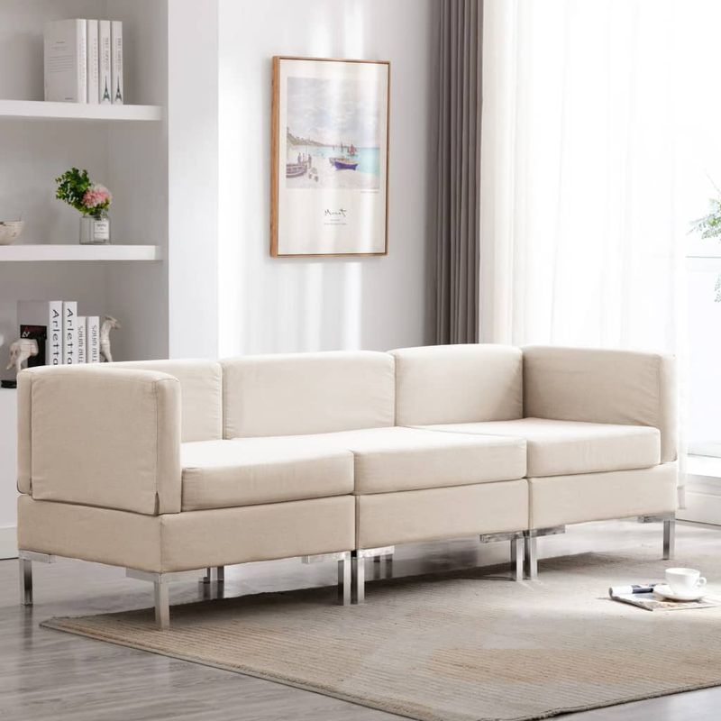 Casa si Gradina - Mobilier - Seturi de mobilier - Seturi living - Set de canapele, 3 piese, textil, crem, model 2 - Infinity.ro